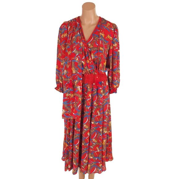 Vintage 80'S Diane Freis Equestrian Maxi Dress Size M Red VTG - Picture 1 of 10